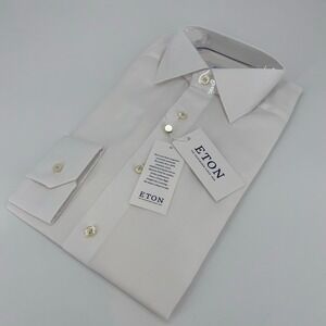 Eton Dress Shirt Mens S 15 - 38 White Pinpoint Contemporary Fit Collar Button Up